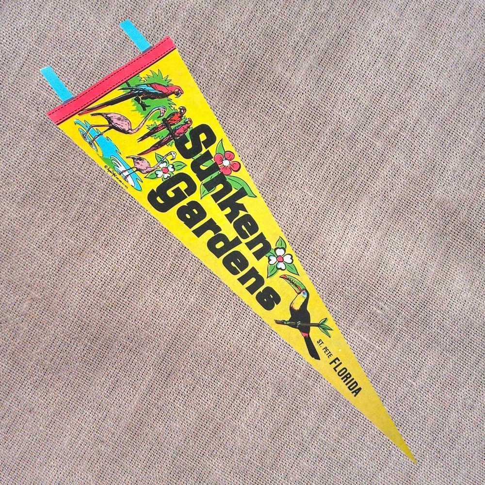 Vintage 70s Sunken Gardens St. Pete Florida Pennant